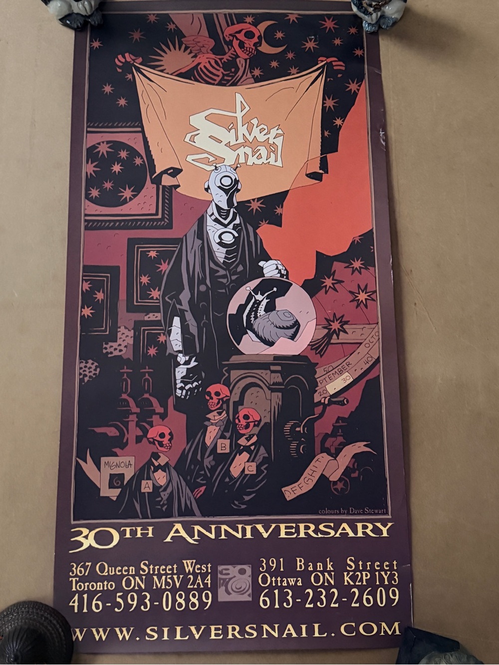 Rare MIKE MIGNOLA SILVER SNAIL PRINT POSTER 13.5” x 26.5” w Spot Varnish